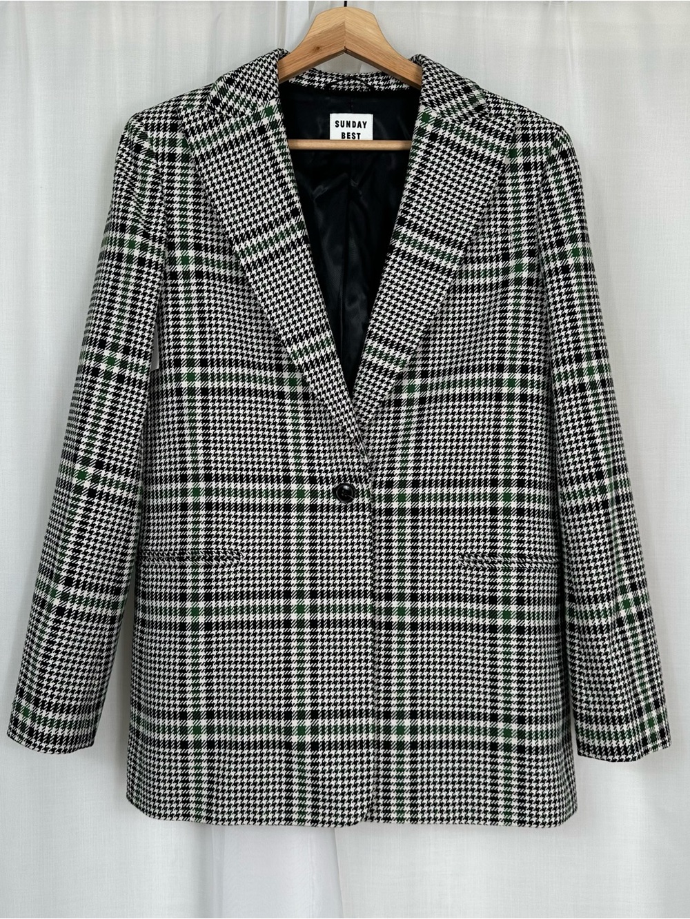 NWT Aritzia Tatum Houndstooth Glen Plaid Blazer Jacket Varsity Green Size S